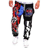 Men's Lace-Up Fashion Sports Jogger Pants Statue of Liberty American Flag Printing Hip-hop Sweatpants