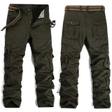 Men Military Outdooors Cargo Pants Loose Casual Cotton Multi Pockets Straight Leg Trousers