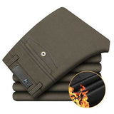 Men's Thicken Fleece Dress Suit Casual Pants Straight Leg Soft Cotton Mid-rise Waist Trousers