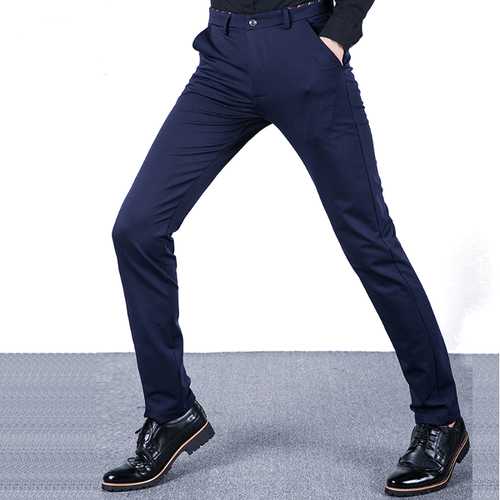 Mens Plus Size Thick Fleece Business Pants Casual Straight Leg Slim Fit Pants