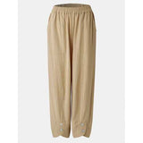 Solid Color Elastic Waist Loose Pants
