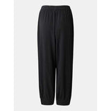 Solid Color Elastic Waist Loose Pants