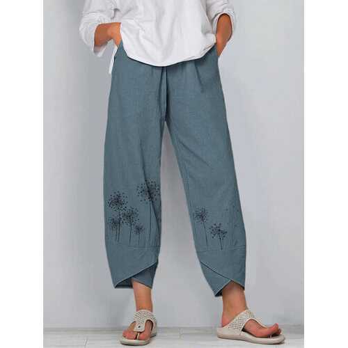 Flower Print Elastic Waist Pants