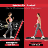 2 in 1 Folding Treadmill with Bluetooth Speaker Remote Control-Red
