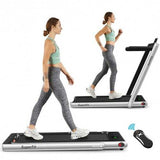 2 in 1 Folding Treadmill with Bluetooth Speaker Remote Control-Silver