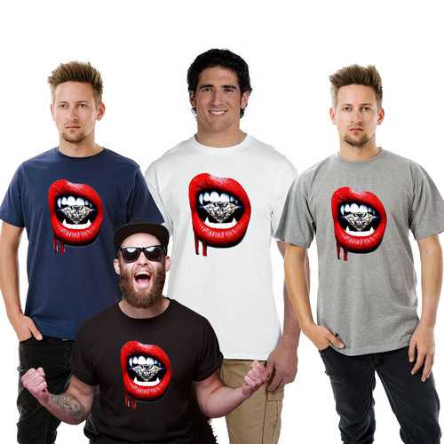 Vampire Diamond Red Lips Men T-Shirt- Big and Tall Sizes