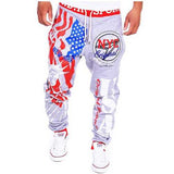Men's Lace-Up Fashion Sports Jogger Pants Statue of Liberty American Flag Printing Hip-hop Sweatpants