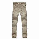 Mens Breathable Loose Cotton Linen Solid Color Pants With Drawstring