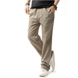 Mens Breathable Loose Cotton Linen Solid Color Pants With Drawstring