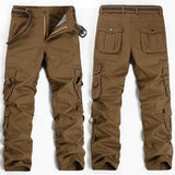 Men Military Outdooors Cargo Pants Loose Casual Cotton Multi Pockets Straight Leg Trousers