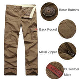 Mens Solid Color Outdooors Casual Sport Trouers Cotton Autumn Multi Pocket Cargo Pants