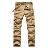 Men's Retro Big Pocket Cargo Pants Casual Straight Leg Cotton Trousers