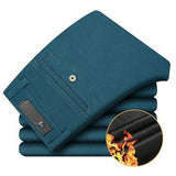 Men's Thicken Fleece Dress Suit Casual Pants Straight Leg Soft Cotton Mid-rise Waist Trousers