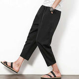 Summer Cotton Linen Nine Pants Men's Solid Color Loose Casual Haren Pants