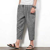 Summer Cotton Linen Nine Pants Men's Solid Color Loose Casual Haren Pants