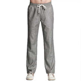 Summer Men's Linen Soft Breathable Pants Casual Solid Color Loose Drawstring Trousers