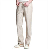 Summer Men's Linen Soft Breathable Pants Casual Solid Color Loose Drawstring Trousers