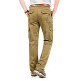 Winter Warm Fleece Lining Cotton Cargo Pants Men's Casual Middle-waisted Straight Baggy Overalls