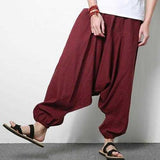 Men's Cotton Linen Harem Pants Casual Baggy Loose Trousers