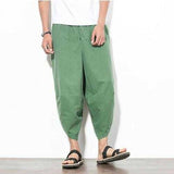 Mens Summer Loose Radish Trousers Breathable Haren Wide Leg Pants Casual Calf-Length Pants