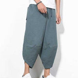 Mens Summer Loose Radish Trousers Breathable Haren Wide Leg Pants Casual Calf-Length Pants