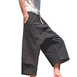 Mens Cotton Linen Loose Casual Calf-Length Harem Pants