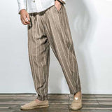 Men Stripe Cotton Drawstring Baggy Harem Pants