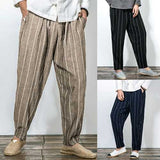 Men Stripe Cotton Drawstring Baggy Harem Pants