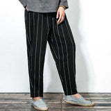 Men Stripe Cotton Drawstring Baggy Harem Pants