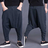 Mens Loose Stripe S-5XL Elastic Waist Harem Pants