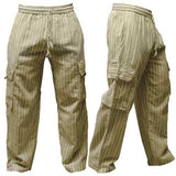 Men's Cotton S-5XL Stripe Drawstring Loose Cargo Pants