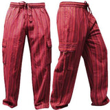 Men's Cotton S-5XL Stripe Drawstring Loose Cargo Pants