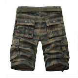 Multi-pocket Cotton Plaid Knee Length Shorts