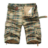 Multi-pocket Cotton Plaid Knee Length Shorts