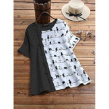 Cat Print Frog Button T-shirt