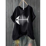 Cartoon Fish Bone Print T-shirt