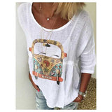 Bus Printed 3/4 Sleeve O-Neck Blouse