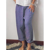 Striped Patchwork Elastic Waist Casual Pants