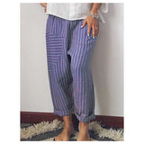 Striped Patchwork Elastic Waist Casual Pants