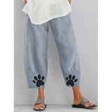 Paw Printed Elastic Waist Casual Pants