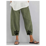 Paw Printed Elastic Waist Casual Pants