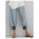 Paw Printed Elastic Waist Casual Pants