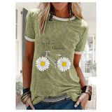 Daisy Floral Bike Letter Printed Casual T-shirt