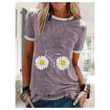 Daisy Floral Bike Letter Printed Casual T-shirt