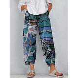 Vintage Printed Split Elastic Waist Pants