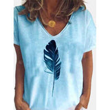 Feather V-neck Printed T-shirt