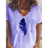 Feather V-neck Printed T-shirt