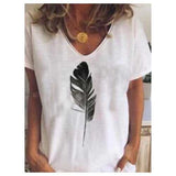 Feather V-neck Printed T-shirt