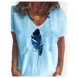 Feather V-neck Printed T-shirt