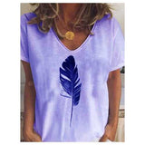 Feather V-neck Printed T-shirt